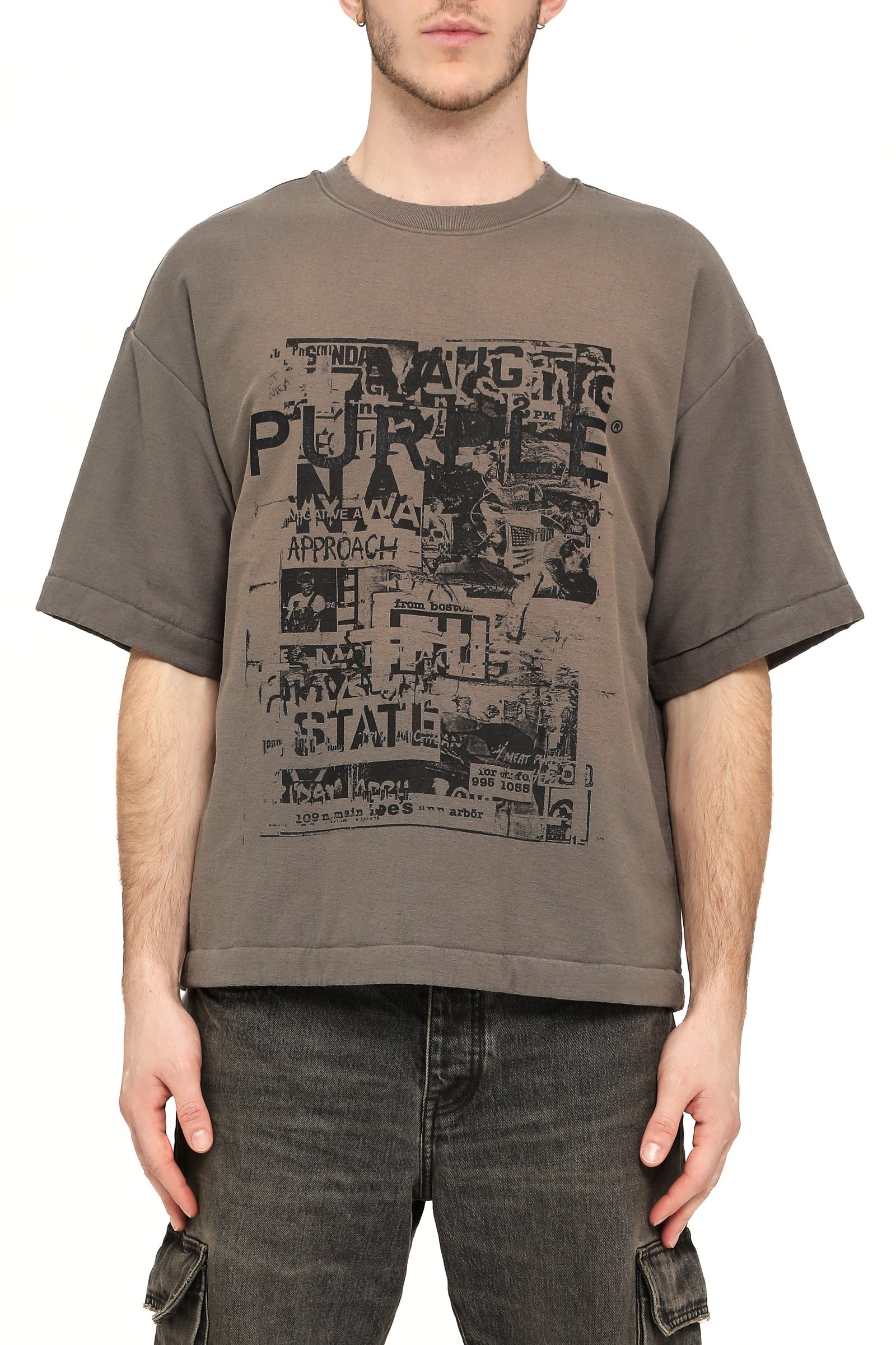 Purple Textured Jersey Padded Tee - Grey